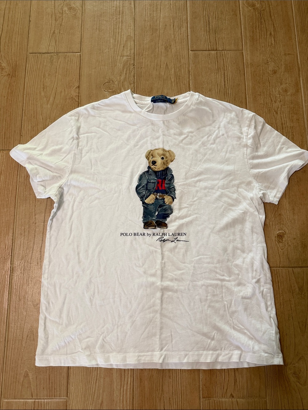 Ralph Lauren White Tee with Denim-Look Polo Bear Graphic
